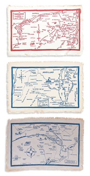 (PICTORIAL MAPS.) The Crawfords. Group of 21 hand-printed textile maps.